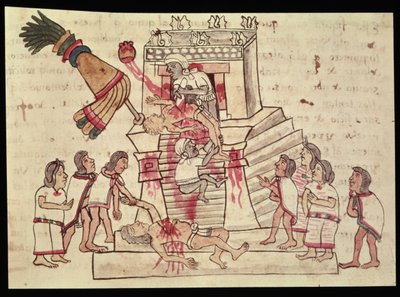 A Human Sacrifice from the Codex Magliabechiano by Aztec